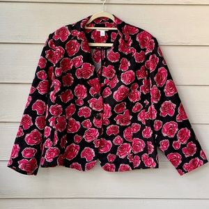 Dress Barn Black Blazer with Pink Rose Pattern